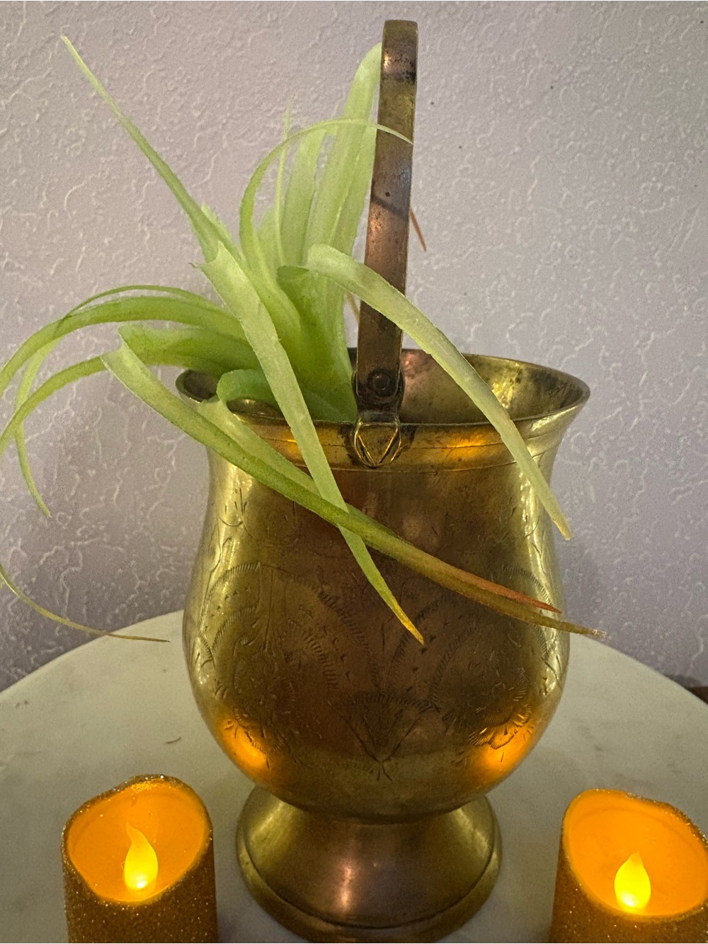 Vintage Brass Etched Planter